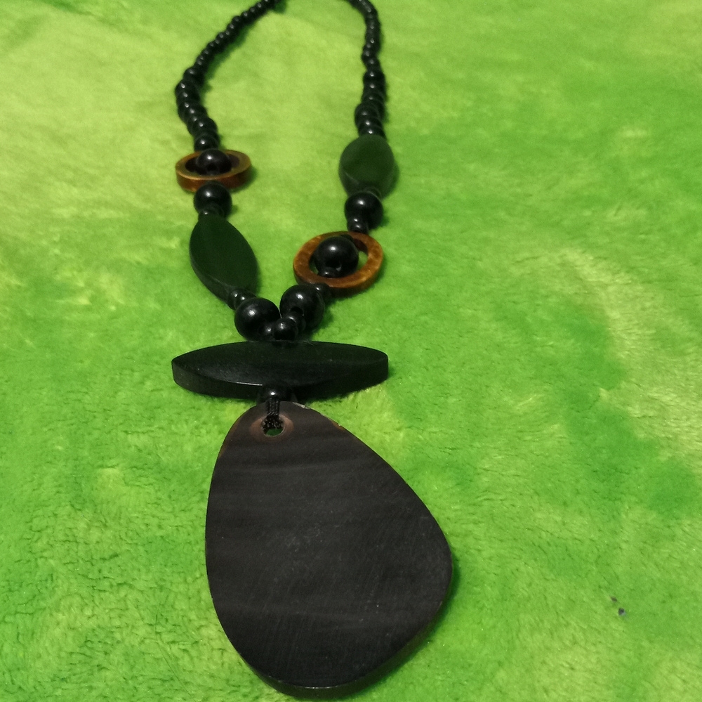 Wooden Beaded Necklace Black/Brown Unique Design.